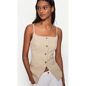 Bershka Lang Gilet Met Vierkante Halslijn Dames L Beige