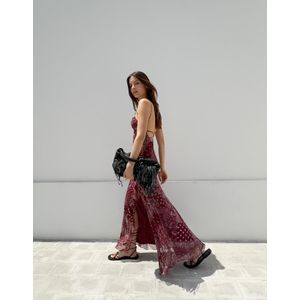 Bershka Tule Midi-Jurk Met Print Dames M Bordeaux