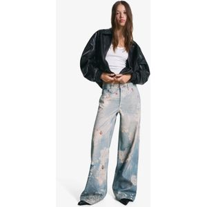 Bershka Wide Leg Jeans Met Print Dames 38 Blauw