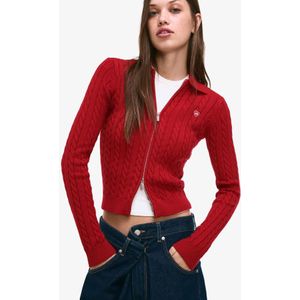 Bershka Vest Met Kabelmotief En Polokraag Dames M Rood