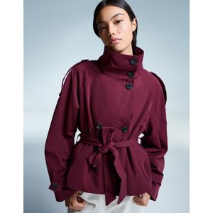 Bershka Korte Trenchcoat Dames L Bordeaux