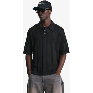 Bershka Opengewerkte Polo Met Structuur Heren Xs Zwart