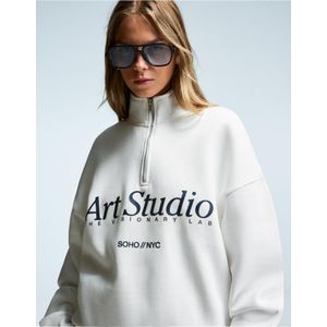 Bershka Sweatshirt Met Korte Rits En Print Dames S Wit