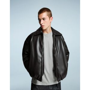 Bershka Gewatteerd Jack Met Leereffect Heren Xs Zwart