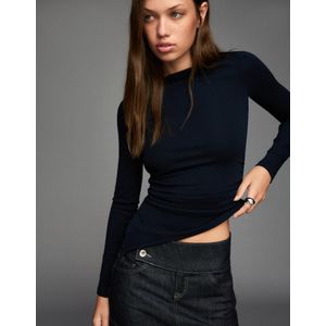 Bershka Asymmetrisch T-Shirt Met Lange Mouw Dames S Marineblau