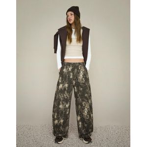 Bershka Sweatstof Barrel Broek Met Print Dames Xs Donkergrijs