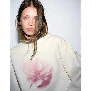 Bershka Hoodie Met Print Dames M Ecru