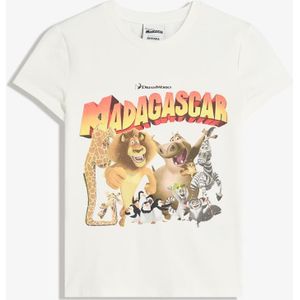 Bershka Madagascar T-Shirt Met Korte Mouw Dames Xs Gebroken Wit