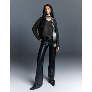 Bershka Soft Touch Trui Met V-Hals Dames L Donkergrijs