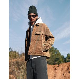 Bershka Boxy Fit Corduroy Jack Heren Xs Kameel