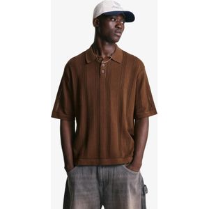 Bershka Opengewerkte Polo Met Structuur Heren Xs Bruin