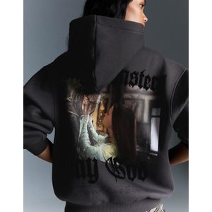 Bershka Capuchonsweater Met Frankenstein-Print Dames L Donkergrijs