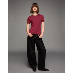 Bershka Zwaar Katoenen T-Shirt Met Korte Mouw Dames Xl Bordeaux