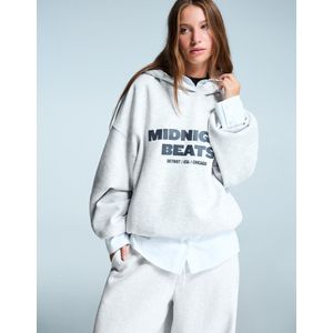 Bershka Oversized Capuchonsweater Met Print Dames S Grijs