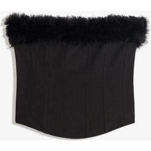 Bershka Bandeau Top In Korsetstijl Met Halslijn Van Imitatiebont Dames Xs Zwart