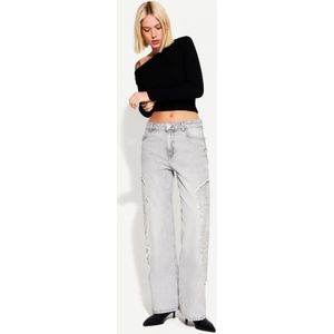 Bershka Baggy Jeans Met Borduursel Dames 36 Donkergrijs