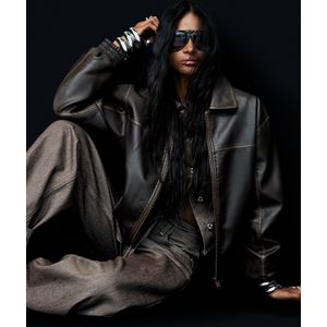 Bershka Jack Met Leereffect Dames M Bruin