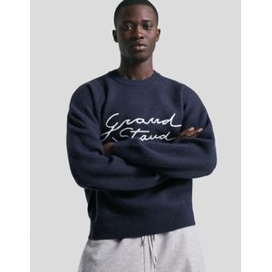 Bershka Jacquard Trui Met Borduursel Heren Xl Marineblau