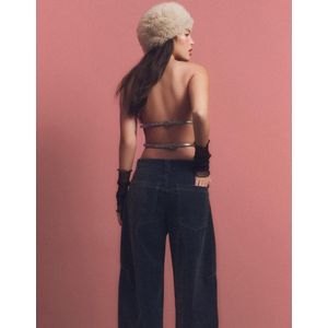 Bershka Haltertop Met Leereffect Dames M Zilver