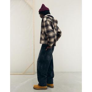 Bershka Boxy Fit Geruit Jack Met Capuchon Heren M Zwart