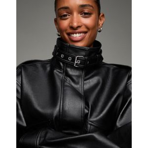 Bershka Jas Met Leereffect En Zakken Dames S Zwart