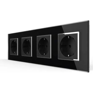 Livolo - Wandcontactdoos - Zwart - 4-Voudig Stopcontact - Chrome Frame