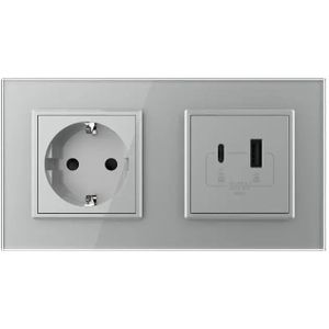 Livolo | Grijs | SR+SR | Wandcontactdoos | USB + USB type C oplader -