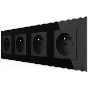 Wandcontactdoos | Zwart | 4-voudig Franse Stopcontact | Livolo.nl