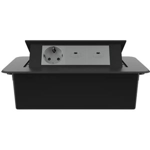Stekkerdoos | Pop-Up | Zwart | 3 | Wandcontactdoos | USB-C | Inbouw