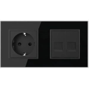 Livolo - SR+SR - Wandcontactdoos - Zwart - Netwerk