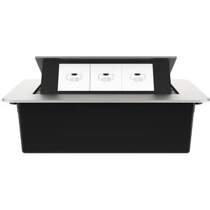 Stekkerdoos | Pop-Up | Zilver | 3-Voudige USB-C Oplader | Push Inbouw