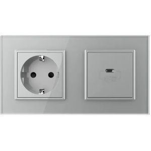 Livolo | Grijs | SR+SR | Wandcontactdoos | USB type C oplader - Bekijk