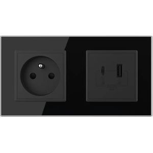 Livolo - SR+SR - Wandcontactdoos - Zwart - USB + USB type C Oplader