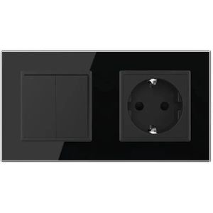 Livolo - Wipschakelaar - Zwart - Dubbel - Wandcontactdoos - Aan/Uit