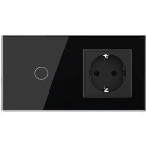Livolo | Zwart | 1+SR | Dimmer | Wisselschakelaar met wandcontactdoos