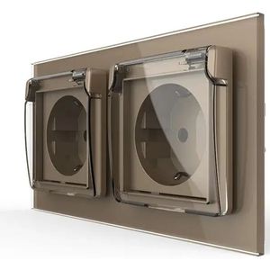 Wandcontactdoos met klapdeksel | Goud | 2-Voudige Stopcontact | IP44