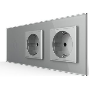 Livolo | Grijs | 1+SR+SR | Dimmer | Schakelaar met dubbele wandcontactdoos