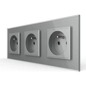 Wandcontactdoos | Grijs | 3-voudig Franse Stopcontact | Livolo.nl