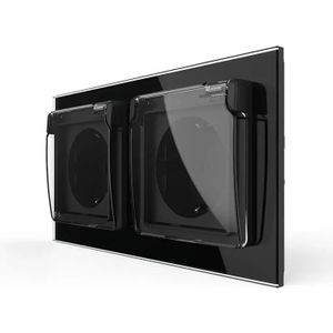 Wandcontactdoos met klapdeksel | Zwart | 2-Voudige Stopcontact | IP44
