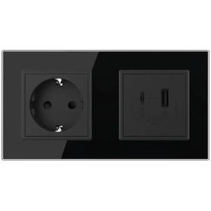 Livolo | Zwart | SR+SR | Wandcontactdoos | USB + USB type C oplader -