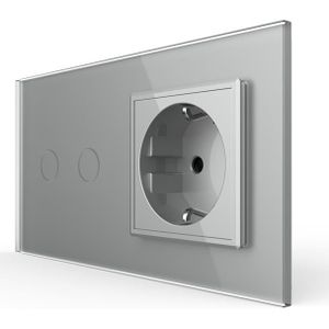 Livolo | Grijs | 2+SR | Aan/Uit | Wisselschakelaar tweevoudig met wandcontactdoos