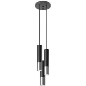 Hanglamp | 3 | Zwart met zilveren buitenzijde | Rond | Luxe LED | Dimbaar