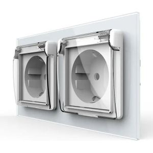 Wandcontactdoos met klapdeksel | Wit | 2-Voudige Stopcontact | IP44