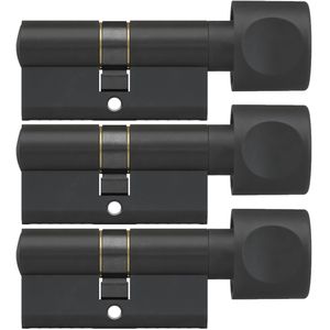 DOM Zwarte knopcilinder Plura 30/30mm - SKG 2 sterren - 3 gelijksluitende knopcilinders