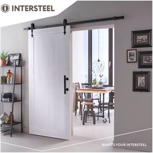 Intersteel DIY-schuifdeur Legno MDF wit gegrond 2115x930x38 mm + zwart ophangsysteem Classic incl. schuifdeurkom en -greep