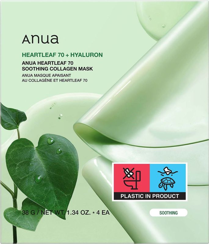 Anua - Heartleaf 70 - Kalmerend Collageenmasker - 4 Stuks