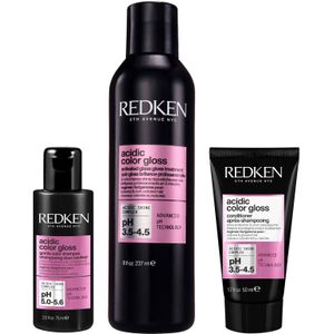 Redken Acidic Color Gloss Shampoo Mini 75ml, Activated Glass Gloss Treatment 237ml and Conditioner Mini 50ml