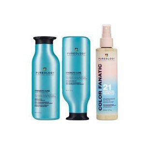 Pureology Strength Cure Shampoo, Conditioner and Color Fanatic Spray Routine for Damaged Hair