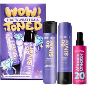 Matrix So Silver Purple Shampoo, Conditioner and Miracle Creator Gift Set for Blonde and Grey Hair
