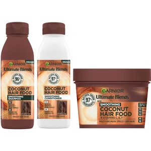 Garnier Ultimate Blends Smoothing Coconut Hair Food 3-Step Bundle For Frizzy Dry Hair